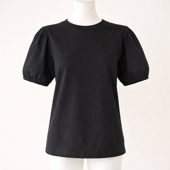 Derek Lam 10 Crosby Puff Sleeve Cotton Top Black Modern Size M